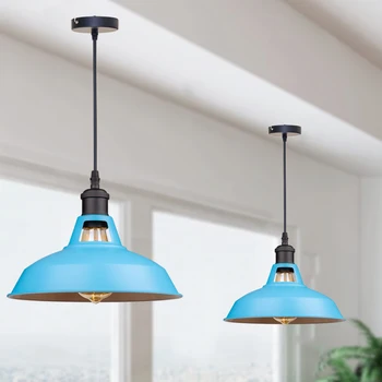 Промышленный подвесной светильник на ферме e27, винтажный подвесной светильник для кухонного островка, синий цвет, 27 см, светильники для внутреннего освещения