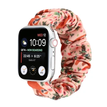Ремешок для Apple Watch, браслет, резинка для волос с принтом, эластичная лента для смарт-часов, нейлоновый тканевый ремешок в цветочек для ремня Iwatch