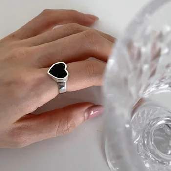 Романтическое Черное Женское кольцо Love Heart в стиле ретро из тайского серебра Оптом, ювелирные изделия для женщин, подарки на помолвку, не выцветают