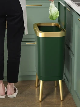 Роскошное золотое мусорное ведро Креативное четвероногое пластиковое узкое мусорное ведро на высоких ножках нажимного типа с крышкой для домашней кухни и ванной комнаты 15 л