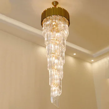 Светодиодные подвесные светильники Лестница длинная Люстра современный простой свет роскошная вилла двухуровневая гостиная кристалл Большой