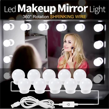 Светодиодные съемные лампы, лампа для зеркала для макияжа, USB-питание, косметическое зеркало, Голливудский туалетный столик, светильники для тщеславия, 2 6 10 14 ламп
