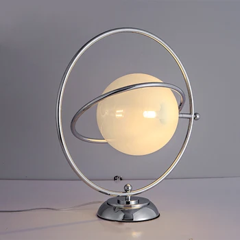 Скандинавская настольная лампа с вращающейся луной, светодиодная серебристая круглая гостиная, прикроватная тумбочка для спальни, светильник для кафе, настольная лампа