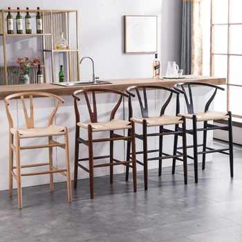 Скандинавские барные стулья из массива дерева, барная мебель, креативное домашнее кресло для отдыха, барные стулья из ротанга, Минималистичный Высокий барный стул для кафе