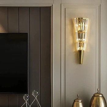 Скандинавский хрустальный настенный светильник Современная Светодиодная Креативная Золотая лампа для коридора роскошной виллы, подходящая для освещения спальни и гостиной 2023