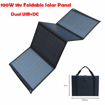 Складная солнечная панель 18 В 100 Вт, зарядка аккумулятора для мобильного ноутбука 5 В/12 В, наружный блок питания, аккумуляторная складная сумка на солнечных батареях
