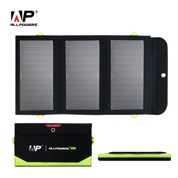 Складная солнечная панель ALLPOWERS на открытом воздухе Мощностью 5 В 21 Вт, встроенный аккумулятор емкостью 10000 мАч, портативное солнечное зарядное устройство USB Type-C для мобильного телефона