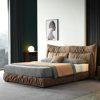 Современная Простая тканевая кровать Съемного и моющегося размера Бытовая кровать из скандинавской ткани 1,8 м Двуспальная кровать Минимальная Свадебная кровать Мягкая кровать