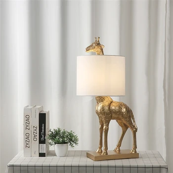 Современная дизайнерская настольная лампа со светодиодной подсветкой в виде Жирафа, настольные лампы с тканевыми животными, Креативное освещение для гостиной, спальни, Подставки для светильников