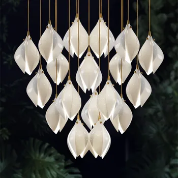 Современная керамическая светодиодная люстра Magnolia Flower G9, лестница на виллу, Светодиодные подвесные светильники Petal, Белые Роскошные светодиодные светильники