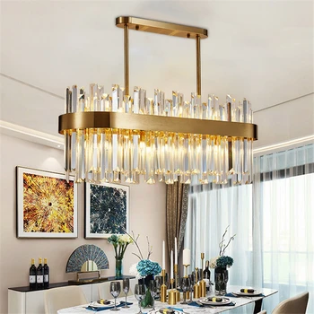 Современная хрустальная люстра для столовой, матовая золотая светодиодная лампа cristal, кухонный остров, подвесной светильник, овальный дизайн, блеск