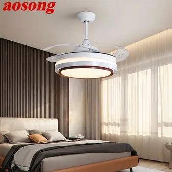 Современный потолочный вентилятор AOSONG С подсветкой, невидимая лопасть вентилятора с дистанционным управлением, 3 цвета светодиодов для домашней столовой, спальни, ресторана