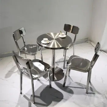 Стол из нержавеющей стали, кофейня, сетевой ресторан барбекю, прозрачный бар, простой квадратный круглый стол