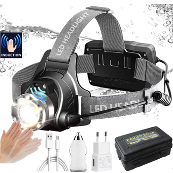 Супер яркий светодиодный налобный фонарь, перезаряжаемый через USB, Водонепроницаемый светодиодный налобный фонарь, 4 режима, повязка на голову, фонарь для рыбалки, кемпинг