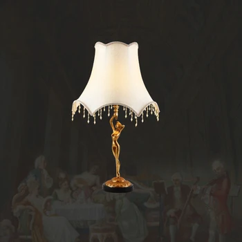 Французская Латунная Тканевая настольная лампа середины века, Прикроватная тумбочка для спальни, Гостиничный декор, Европейская Классическая Медная Настольная лампа