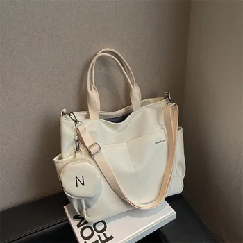 Холщовая сумка женская большой емкости 2023, новая модная весенне-летняя сумка-мессенджер, популярная текстурная портативная сумка-тоут, сумки