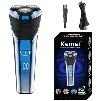 Электробритва Kemei Wet Dry для мужчин Электрическая бритва для бороды Станок для бритья лица Перезаряжаемый ЖК-дисплей 3D Плавающая система