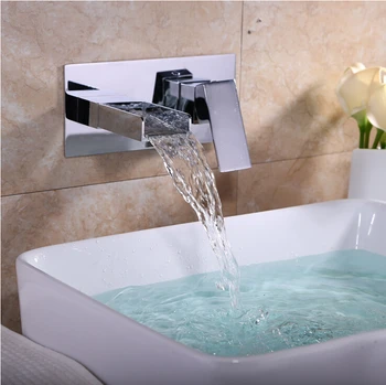 высококачественная хромированная латунная однорычажная квадратная настенная раковина для горячей и холодной воды в ванной комнате с водопадным краном