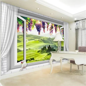 обои wellyu на заказ, 3D однотонная фреска, европейское окно, виноградный фон для телевизора, обои для домашнего декора, обои из бумаги